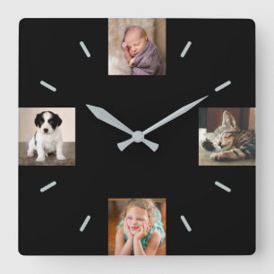 Creëer Your Ewn 4 Photo Modern Black Vierkante Klok