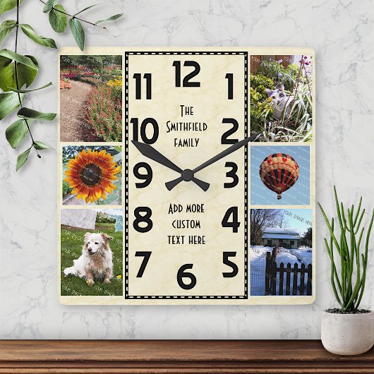 Creëer Your Ewn Deco 6 Photo Collage Marked Vierkante Klok