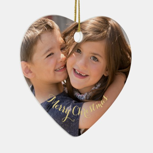 Creëer Your Ewn Photo Gold Text Kersthart Keramisch Ornament (Rechts)