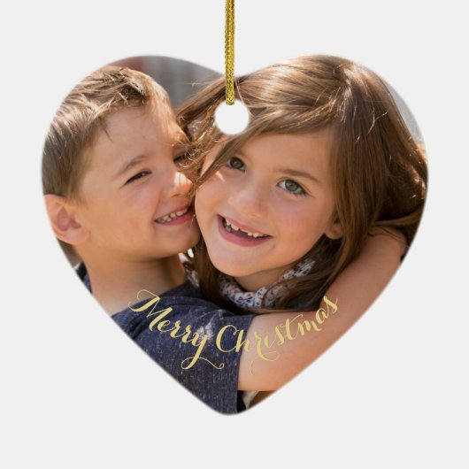 Creëer Your Ewn Photo Gold Text Kersthart Keramisch Ornament (Achterkant)