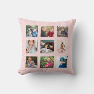 Creëer Your Own 9 Photo Collage Blush Pink Kussen