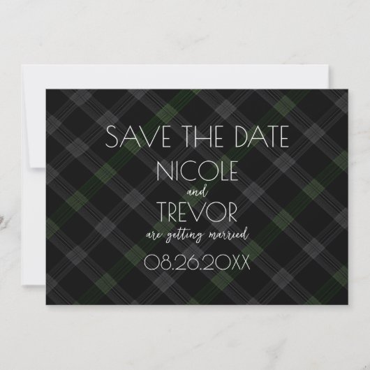 Creëer Your Own - Dark Grey Plaid Save The Date (Voorkant)