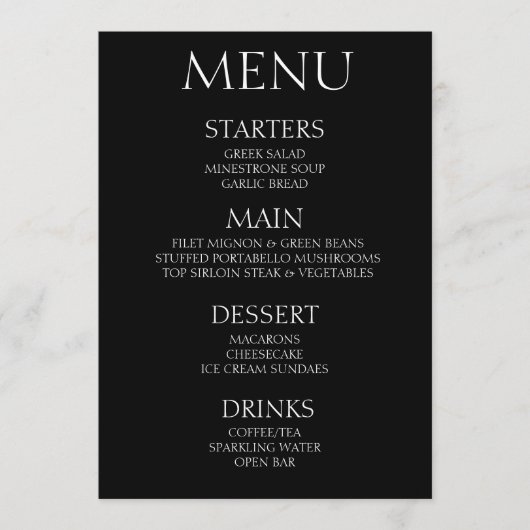 Creëer Your Own - Minimalistisch zwart evenement Menu (Voorkant)