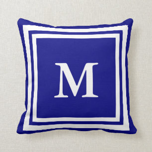 Creëer Your Own Monogram Navy Blue and White Kussen