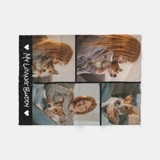 Creëer Your Own Pet Dog 4 Fotocollage Zwart Fleece Deken (Voorkant (Horizontaal))