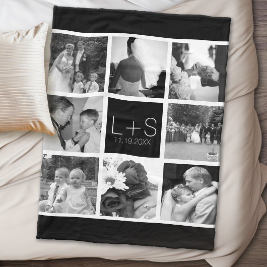 Creëer Your Own Wedding Photo Collage Monogram Fleece Deken
