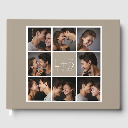 Creëer Your Own Wedding Photo Collage Monogram Gastenboek (Voorkant)