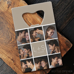 Creëer Your Own Wedding Photo Collage Monogram Kredietkaart Flessenopener