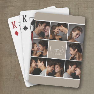 Creëer Your Own Wedding Photo Collage Monogram Pokerkaarten
