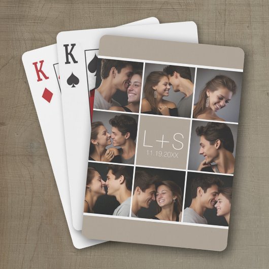 Creëer Your Own Wedding Photo Collage Monogram Pokerkaarten
