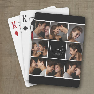 Creëer Your Own Wedding Photo Collage Monogram Speelkaarten