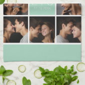 Creëer Your Own Wedding Photo Collage Monogram Theedoek (Gevouwen)