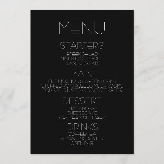 Creëer Your Own - Zwart minimalistisch menu (Voorkant)
