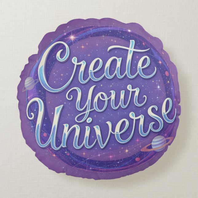 Creëer Your Universe - Kosmische typografie Kunst Rond Kussen (Voorkant)
