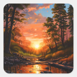 Creek Bank Sunrise Vierkante Sticker