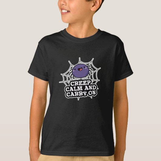 Creep Calm en draak met Funny Spider Pun Dark BG T-shirt (Voorkant)