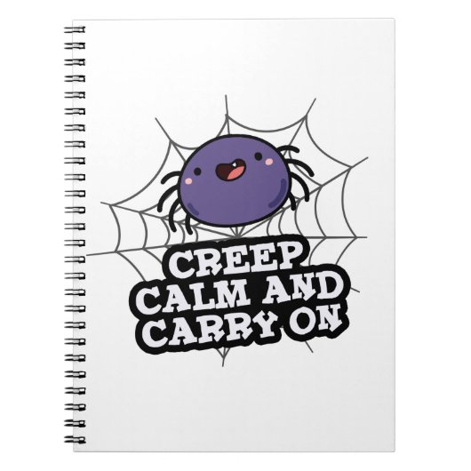 Creep Calm en draak met Funny Spider Pun Notitieboek (Voorkant)