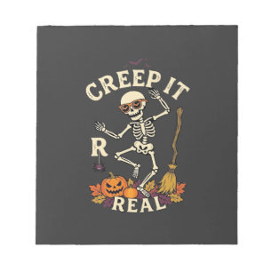 Creep It Real Dansend Skelet Pompoen Bezem_1 Notitieblok