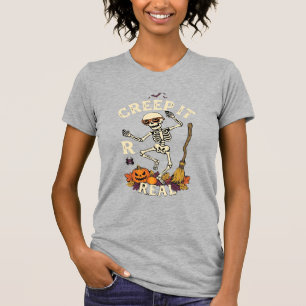 Creep It Real Dansend Skelet Pompoen Bezem_1 T-shirt