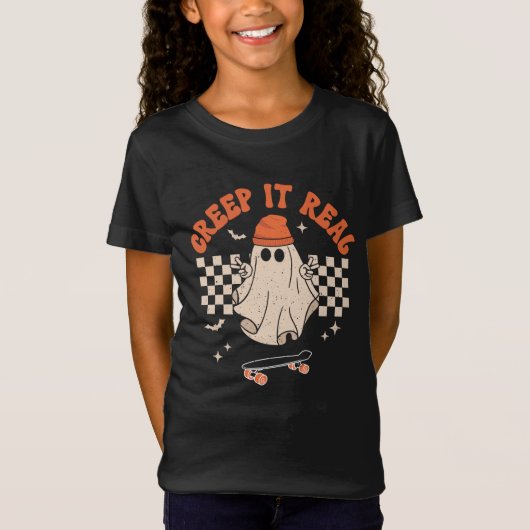 Creep It Real Funny Skater Ghost Halloween T-shirt (Voorkant)