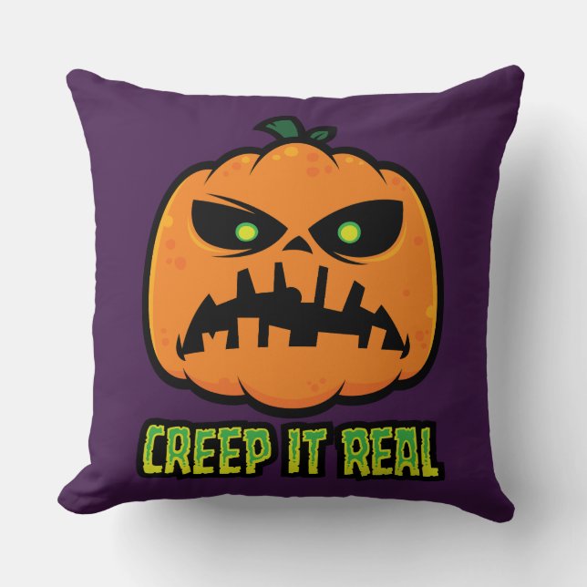 Creep It Real Grumpy Halloween Pompoen Kussen (Voorkant)