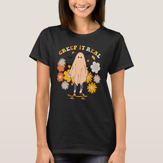 Creep it Real Halloween Ghost Spooky Retro Groovy T-shirt (Voorkant)