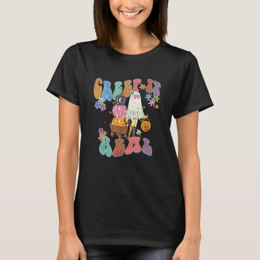 Creep it Real Halloween Retro Groovy Ghost Trick o T-shirt (Voorkant)
