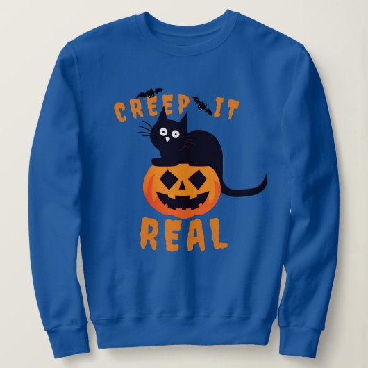 Creep It Real Halloween Zwart Kat Sweatshirt (Design voorkant)