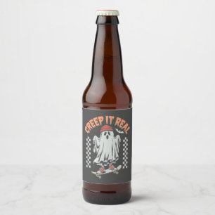 Creep It Real Retro Halloween Schaats Ghost Bier Etiket