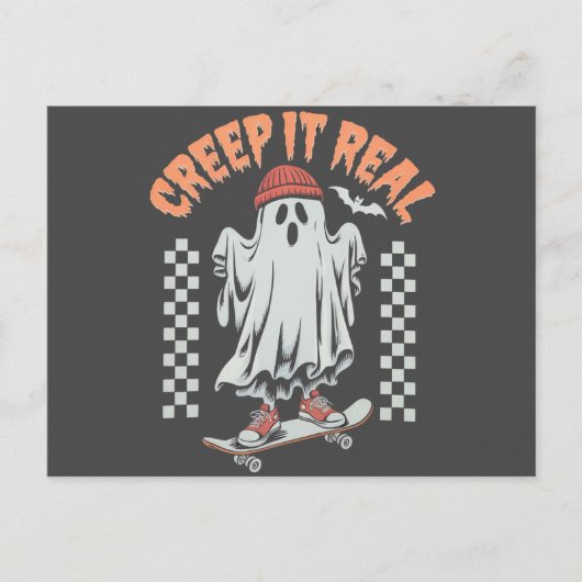 Creep It Real Retro Halloween Schaats Ghost Briefkaart (Voorkant)