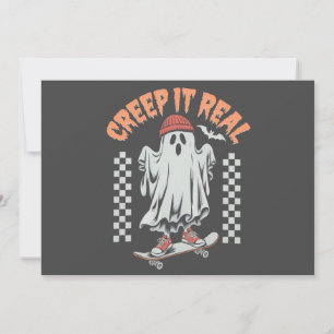 Creep It Real Retro Halloween Schaats Ghost Kaart