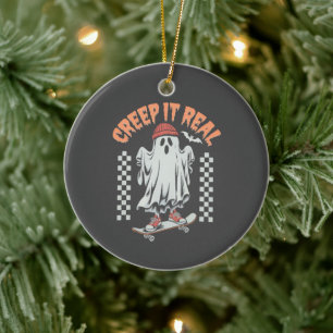 Creep It Real Retro Halloween Schaats Ghost Keramisch Ornament