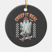 Creep It Real Retro Halloween Schaats Ghost Keramisch Ornament (Voorkant)