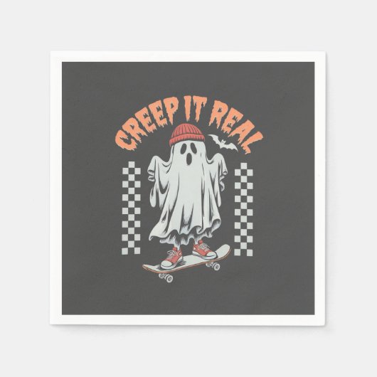 Creep It Real Retro Halloween Schaats Ghost Servet (Voorkant)