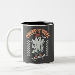 Creep It Real Retro Halloween Schaats Ghost  Tweekleurige Koffiemok