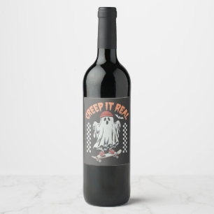 Creep It Real Retro Halloween Schaats Ghost Wijn Etiket