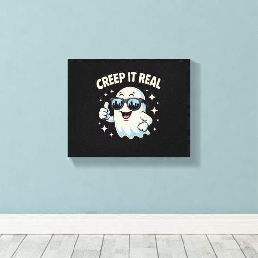 Creep It Real, Schattigee Halloween-geest Canvas Afdruk (Insitu (Houten vloer))