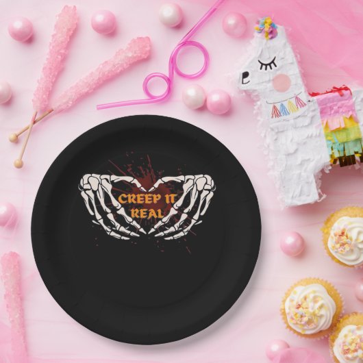 Creep It Real, Skeleton Handen Toon Hart Papieren Bordje (Feest)