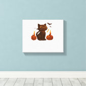Creeper pompoen kat Halloween Gift Oversized T-Shi Canvas Afdruk (Insitu (Houten vloer))