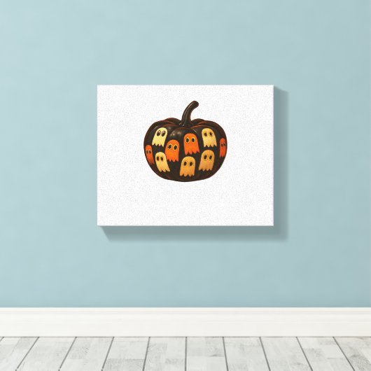 Creeper Pumpkin Ghosts Halloween Gift Classic T-SH Canvas Afdruk (Insitu (Houten vloer))