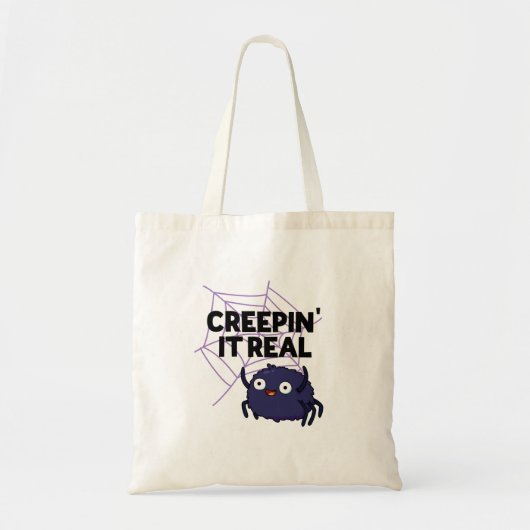 Creepin It Real Funny Halloween Spider Pun Tote Bag (Voorkant)