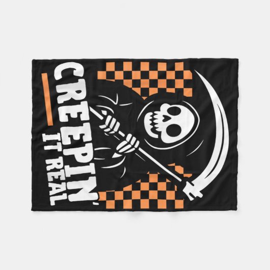 Creepin It Real Retro Grim Reaper Grappig Hallowee Fleece Deken (Voorkant (Horizontaal))