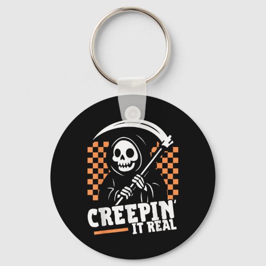 Creepin It Real Retro Grim Reaper Grappig Hallowee Sleutelhanger (Voorkant)