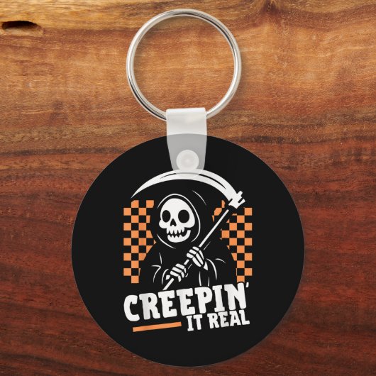 Creepin It Real Retro Grim Reaper Grappig Hallowee Sleutelhanger (Voorkant)