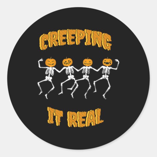 Creeping It Real Skeleton Halloween Jack'o Lantern Ronde Sticker (Voorkant)