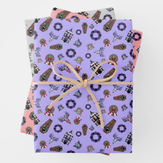 Creepmas met gehakt huis, schedels, worstelen, doo inpakpapier vel