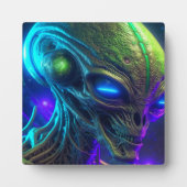 Creepy Alien Head met gloeiende blauwe ogen Fotoplaat (Voorkant)