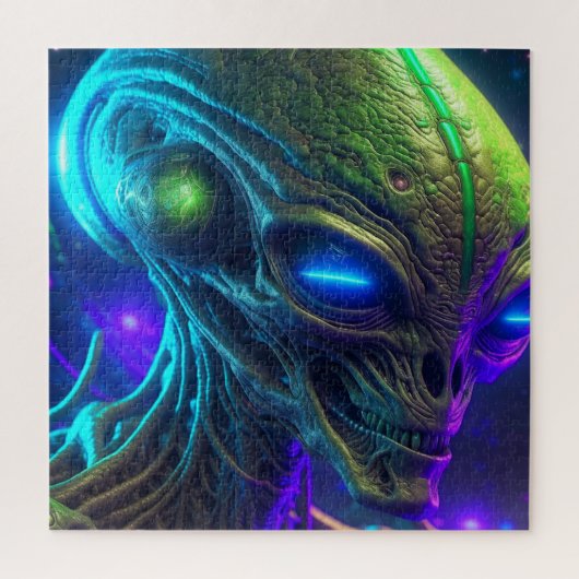 Creepy Alien Head met gloeiende blauwe ogen Legpuzzel (Verticaal)