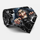 Creepy B/N Witch pooky Halloween Accessoire Stropdas (Opgerold)