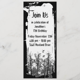 Creepy Birds and Trethic Grunge Invitation Kaart